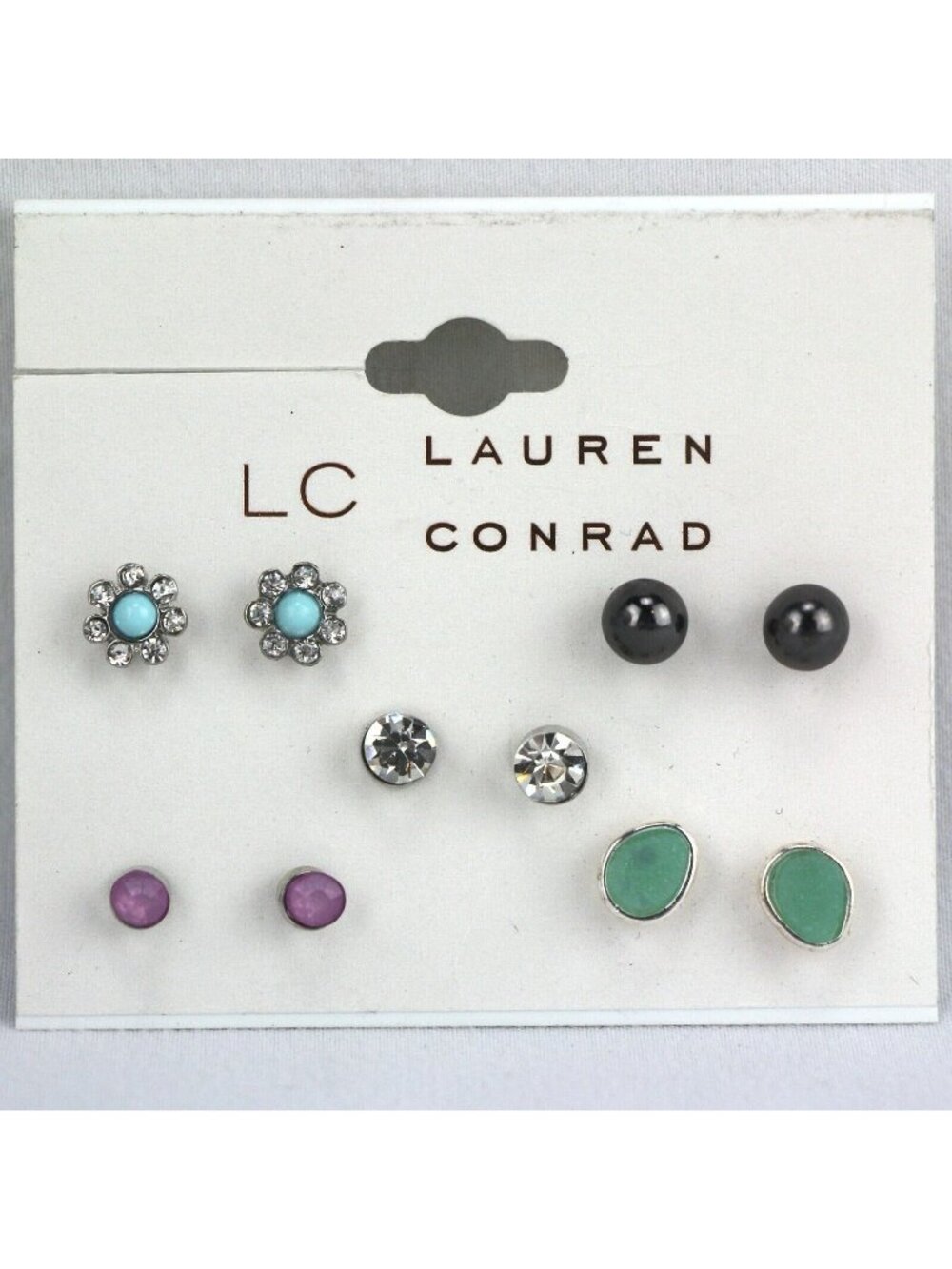 LC Lauren Conrad Earrings 5 Pairs Multi-Color Rhinestone Silver-tone Stud
